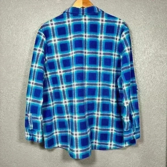 RIDERS BY LEE Super Soft Flannel Fleece Button Up Blue Plaid Top Women 1X - Picture 7 of 11